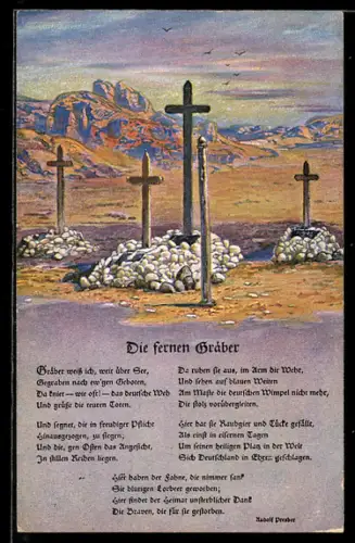 Künstler-AK Rudolf Presber, Gräber der Deutschen in Südwestafrika