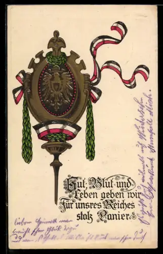 AK Wappen mit Schleife in Reichsfarben