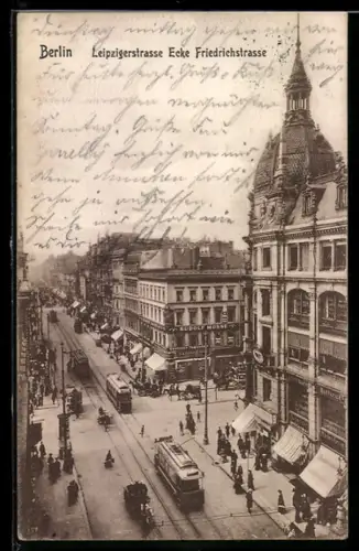 AK Berlin, Leipziger Strasse, Ecke Friedrichstrasse, Strassenbahn