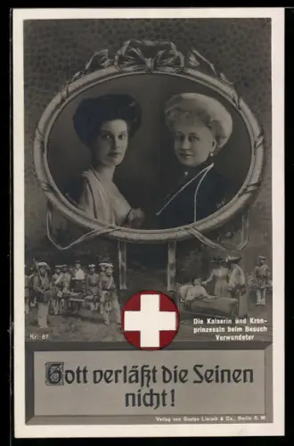 AK Rotes Kreuz, Kaiserin Auguste Victoria von Preussen und Cecilie, Besuch Verwundeter