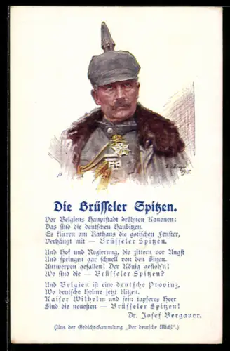 AK Kaiser Wilhelm II. in Uniform, Gedicht Die Brüsseler Spitzen