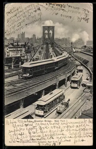 AK New York, NY, Brooklyn Bridge, Strassenbahnen