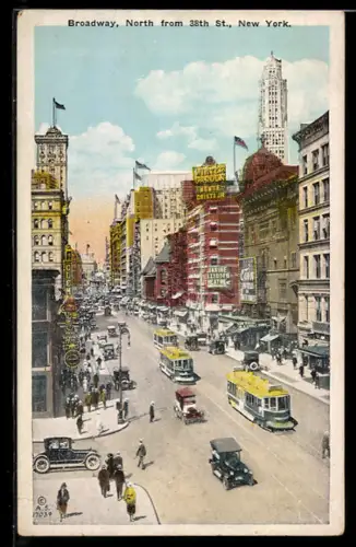 AK New York, NY, Broadway, North from 38th Street, Strassenbahn