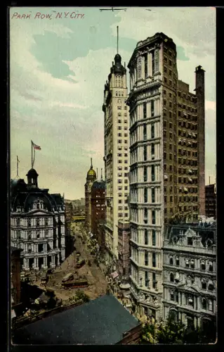 AK New York City, Park Row, Strassenbahnen