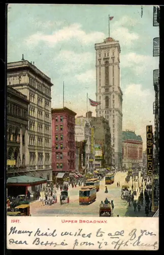 AK New York, NY, Upper Broadway, Broadway Theatre, Strassenbahn