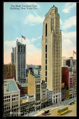 AK New York, NY, The Bush Terminal Sales Building, Strassenbahn