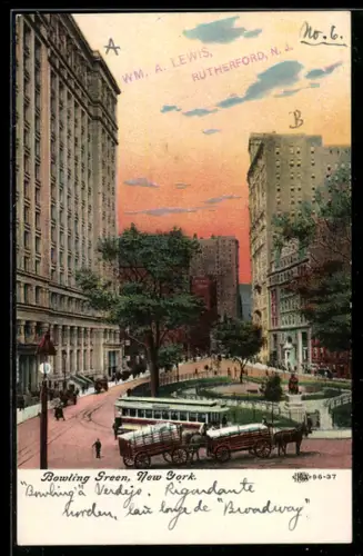 AK New York, Bowling Green, Strassenbahn