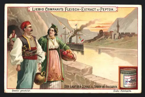 6 Sammelbilder Liebig, Serie Nr. 586: Der Lauf der Donau, Bayern, Ungarn, Rumänien, Schwarzwald, Österreich