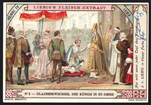 6 Sammelbilder Liebig, Serie Nr. 714: Aus der Geschichte Frankreichs, Henri III, Henri IV