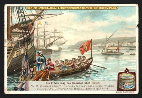 6 Sammelbilder Liebig, Serie Nr. 524: Die Entdeckung des Seewegs nach Indien, Vasco da Gama