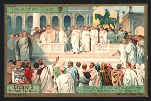 6 Sammelbilder Liebig, Serie Nr. 864: Rom der Neuzeit, Patriotischer Besuch im Pantheon, Parade der Bersaglieri