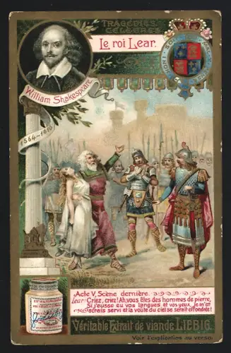 6 Sammelbilder Liebig, Serie Nr. 871: Tragedie Celebres, Henrik Ibsens Nora, Philippe II v. Victor Alfieri