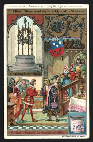 6 Sammelbilder Liebig, Serie Nr. 804: Anvers au moyen âge, Les négeociants de la Hanse, Rubens, Jean Appelmans