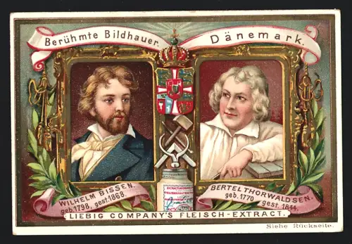 Sammelbild Liebig, Berühmte Bildhauer, Dänemark, Wilhelm Bissen, Bertel Thorwaldsen