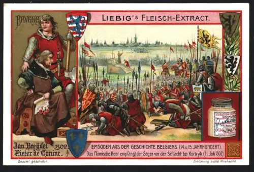 Sammelbild Liebig, Episoden aus der Geschichte Belgiens, 14. und 15. Jahrhundert, Die Schlacht bei Kortryk