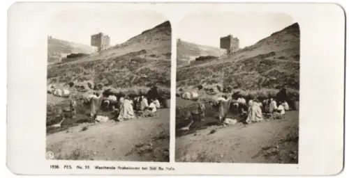 Stereo-Fotografie AL, Ansicht Fes, Waschende Araberinnen in Sidi Bu Nafa
