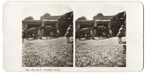 Stereo-Fotografie AL, Ansicht Fes, Schmiede in Alt-Fes