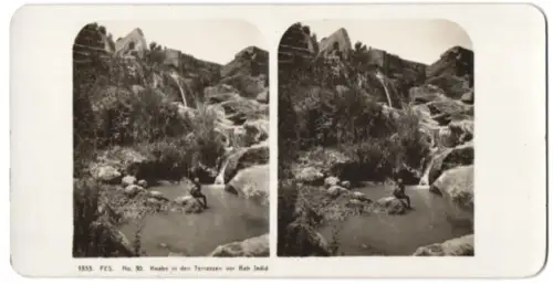 Stereo-Fotografie AL, Ansicht Fes, Knabe in den Terrassen von Bab Jedid