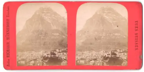 Stereo-Fotografie Richard, Männedorf, Ansicht Glarus, Ortsansicht mit Glärnisch