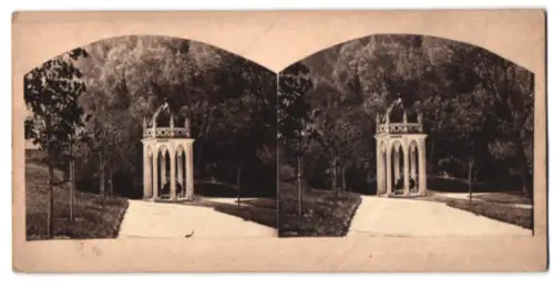 Stereo-Fotografie E. Pflanz, Marienbad, Ansicht Marienbad, Partie am Ambrosiusbrunnen