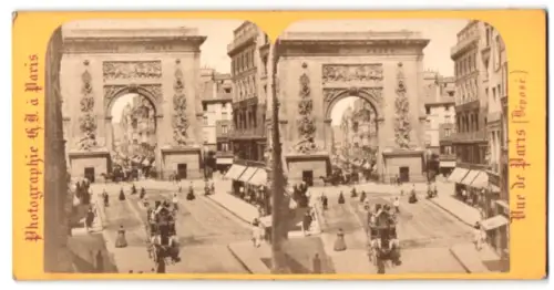 Stereo-Fotografie Photographie H. J., Paris, Ansicht Paris, Rue et Porte St. Denis