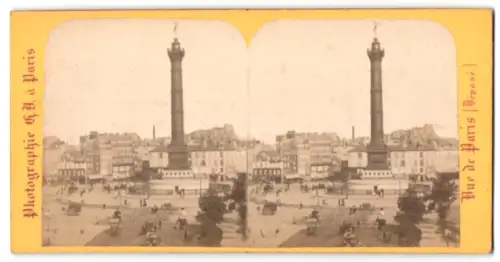 Stereo-Fotografie Photographie H. J., Paris, Ansicht Paris, Place de la Bastille