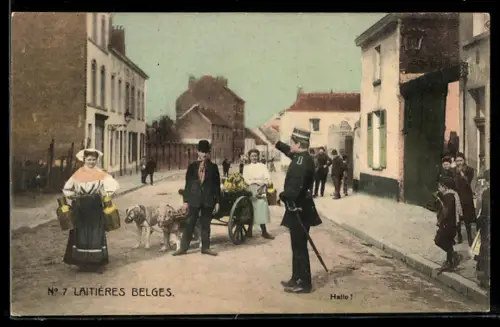 AK Belgische Milchbauern mit Hundegespann bei einer Polizeikontrolle
