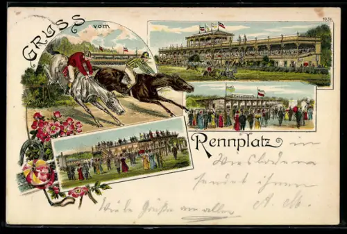 Künstler-Lithographie Bruno Bürger & Ottillie Nr. 1036: Gruss vom Rennplatz
