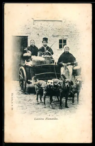 AK Laitieres Flamandes, Familie mit Hundegespann