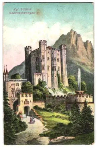 Relief-AK Hohenschwangau, Blick auf das Königliche Schloss Hohenschwangau