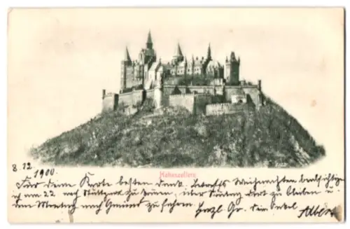 Relief-AK Hohenzollern, Blick auf die Burg Hohenzollern