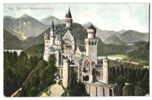 Relief-AK Neuschwanstein, Totalansicht vom Königlichen Schloss Neuschwanstein