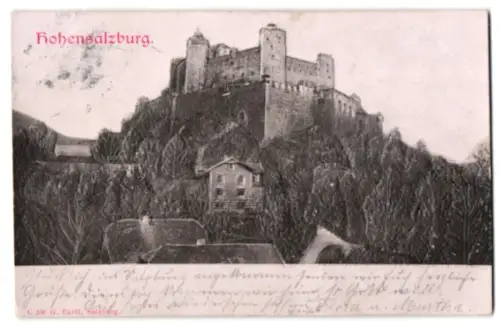 Relief-AK Salzburg, Blick auf die Burg Hohensalzburg