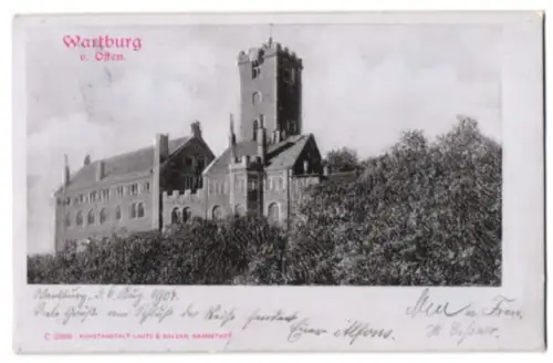 Relief-AK Eisenach, Die Wartburg von Osten gesehen