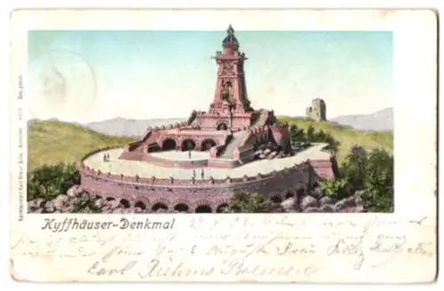 Goldfenster-AK Kyffhäuser, Totalansicht vom Kyffhäuser-Denkmal