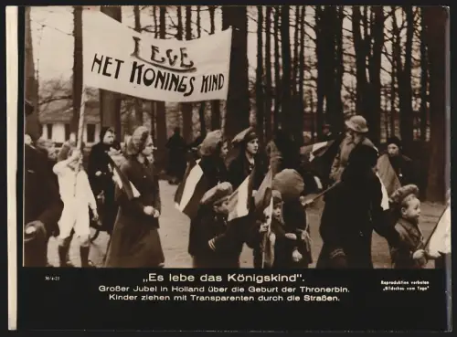 Fotografie unbekannter Fotograf und Ort, Festumzug in Holland wegen der Geburt der Thronerbin, Grossformat 18 x 25cm