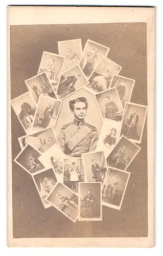 Fotografie unbekannter Fotograf und Ort, Collage aus Porträts mit König Ludwig II und Herzogin Sophie in Bayern