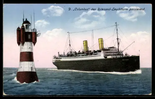 AK Passagierschiff Columbus den Rotesand-Leuchtturm passierend