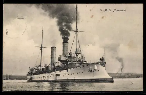 AK Kleiner Kreuzer S.M.S. Amazone in Bugansicht, Kriegsschiff