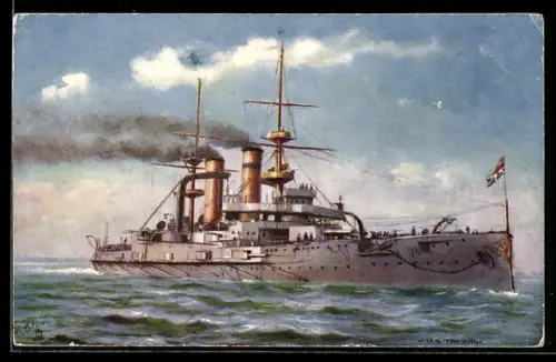 Künstler-AK Schlachtschiff H.M.S. Triumph in Fahrt, Kriegsschiff