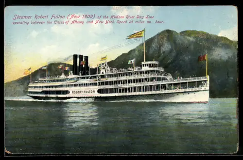 AK Dampfer Robert Fulton der Hudson River Day Line auf Fahrt zwischen New York und Albany