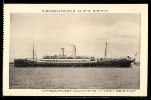 AK Passagierschiff Friedrich der Grosse vom Norddeutschen Lloyd Bremen in Seitenansicht