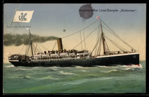 AK Passagierschiff Gneisenau vom Norddeutschen Lloyd hohe Fahrt laufend