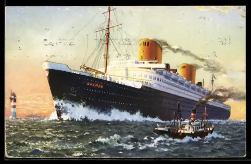 AK Passagierschiff Bremen vom Norddeutschen Lloyd Bremen in voller Fahrt