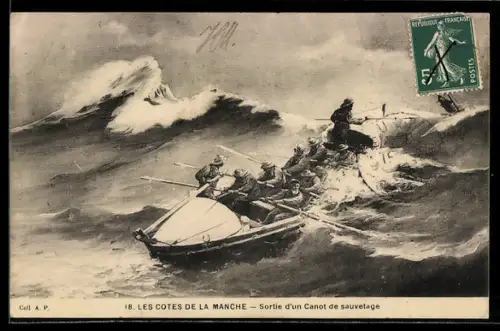 AK Les Cotes de la Manche, Sortie d`un Canot de sauvetage, Seenotrettung