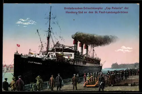 AK Passagierschiff Cap Polonio der Hamburg-Süd Reederei an den St. Pauli-Landungsbrücken