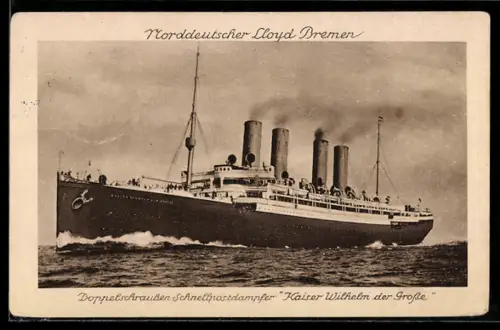 AK Passagierschiff Kaiser Wilhelm der Grosse vom Norddeutschen Lloyd Bremen in voller Fahrt