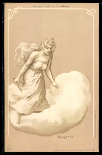 Lithographie Die Furie Megaera fährt auf ihren Gatten hernieder, Halt gegen das Licht