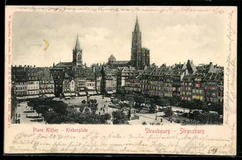 AK Strassburg, Kleberplatz mit leuchtenden Fenstern, Halt gegen das Licht