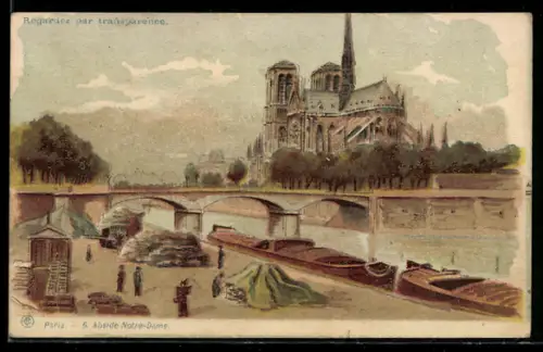 Lithographie Paris, L`Abside de Notre-Dame, Halt gegen das Licht